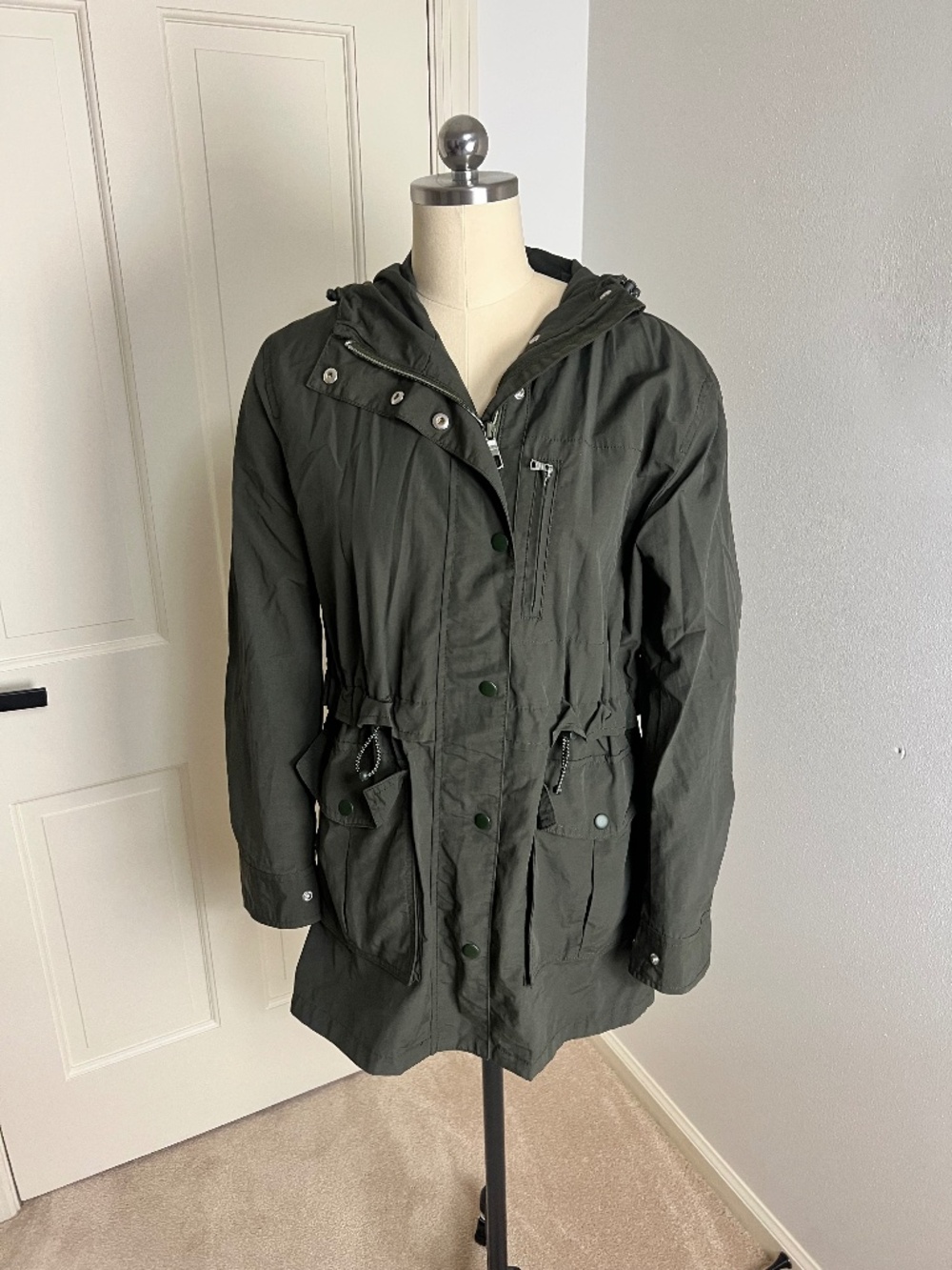J.Crew Olive Green Hooded Utility Jacket Anorak Size XS
